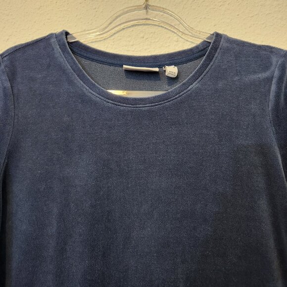 Denim & Company Velour Top Pullover Womens Small Long Sleeve Pockets Blue - Picture 2 of 16